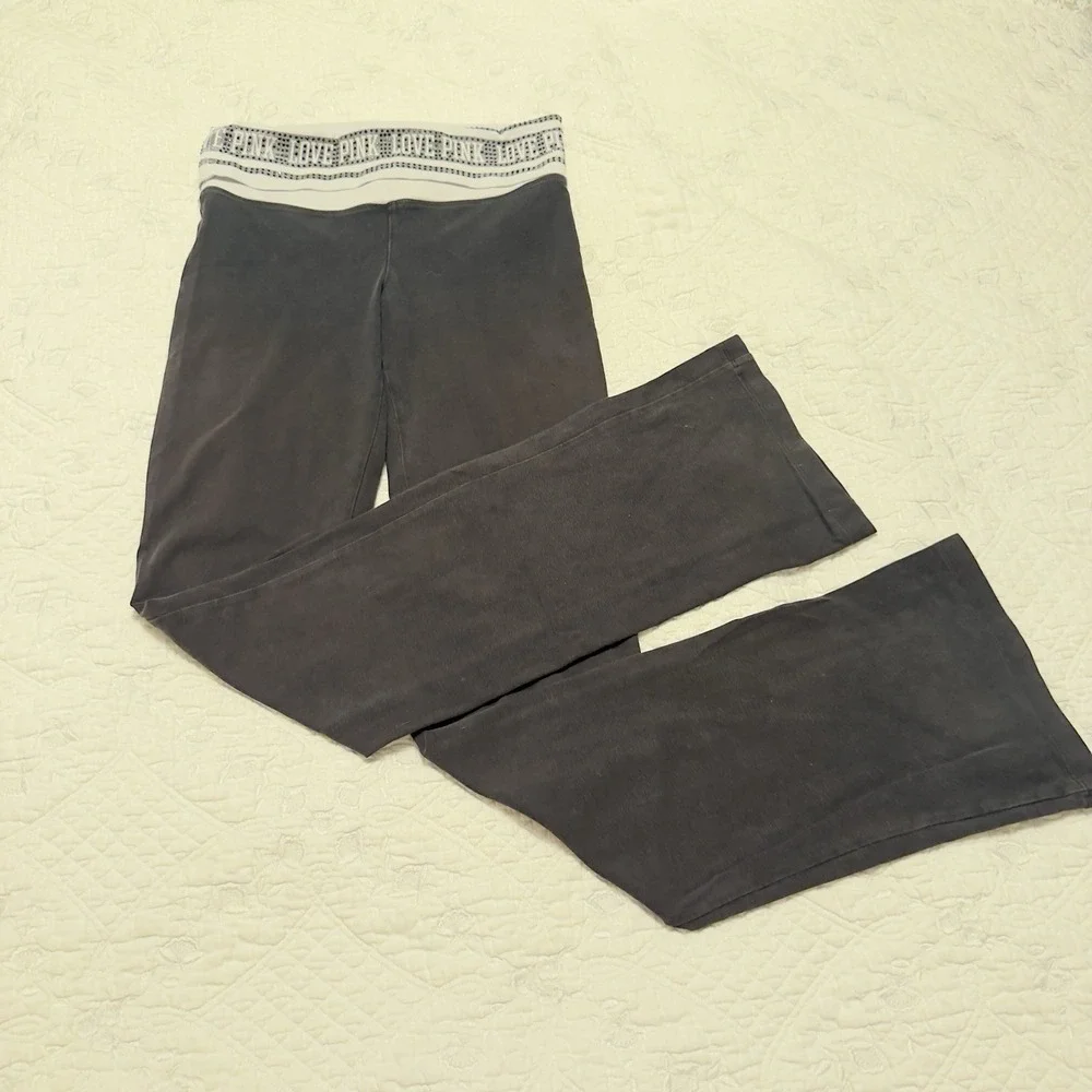 Victoria Secret PINK Y2K Bling Rhinestone Logo Foldover Yoga Flare Pants XS Long - Picture 3 of 4